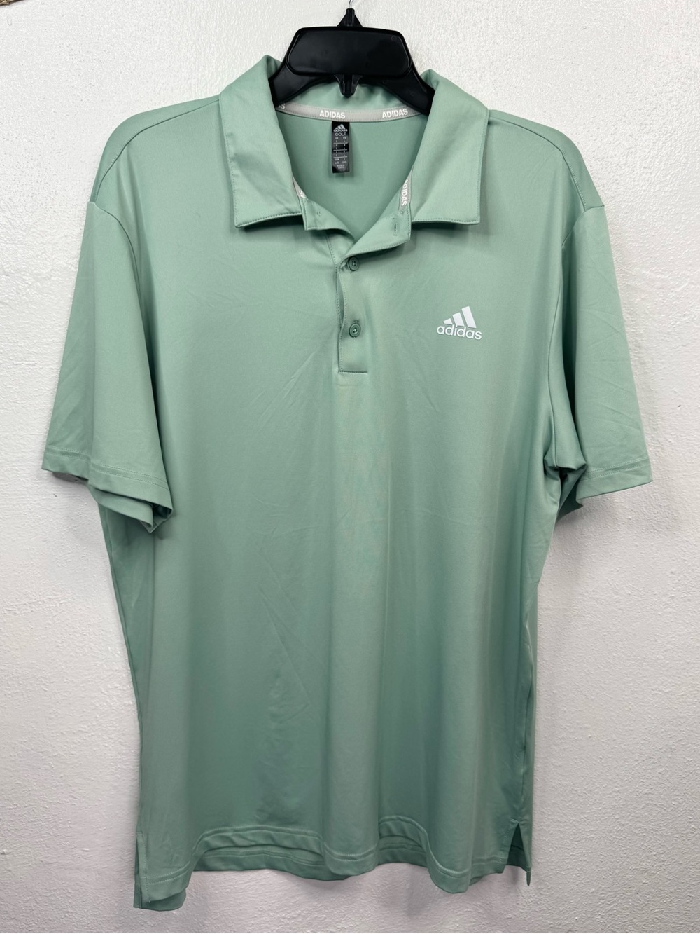 Adidas Golf Polo Shirt Men's Large Mint Green Short Sleeve 3-Button Logo